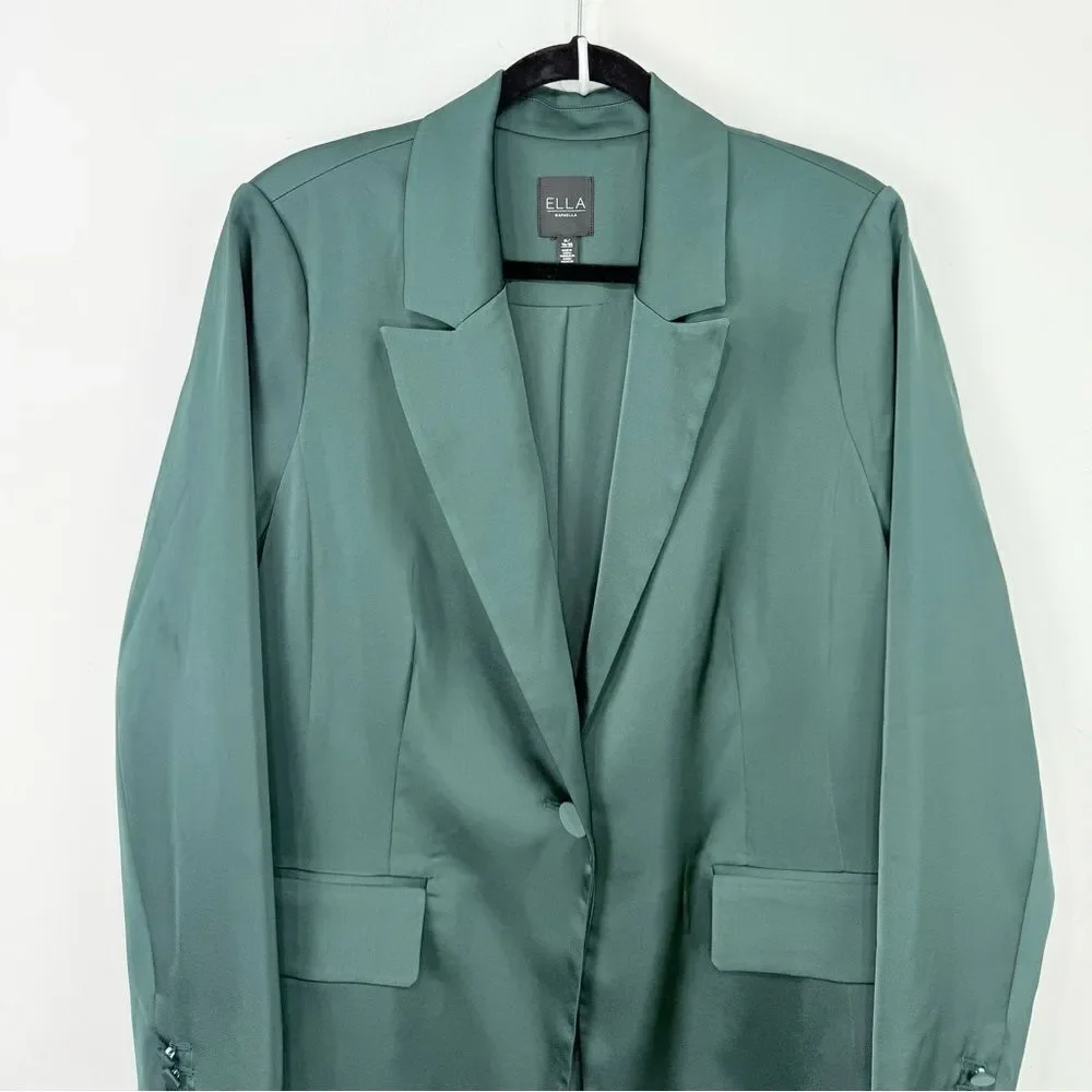 Ella Dark Green Satiny Single Button Career Holiday Casual Blazer